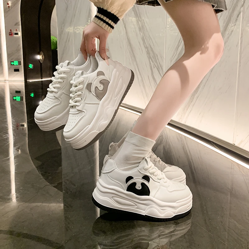 Туфли в стиле ретро с пандой маленькие белые со шнуровкой для скейтборда