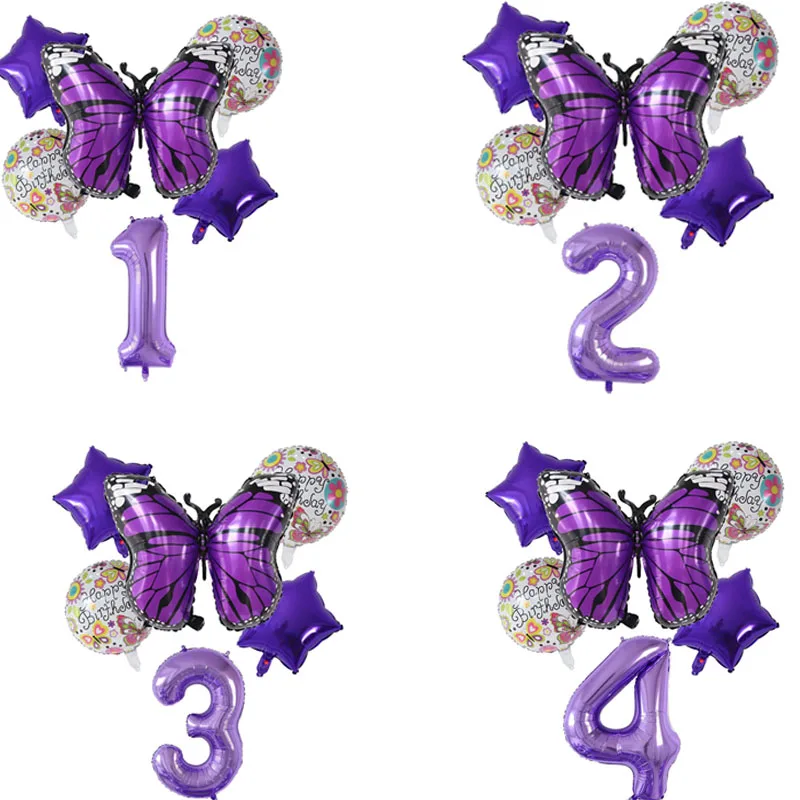 

Purple Butterfly Balloons 30inch Big Number Ballon Happy Birthday Party Decor Globos Children's Girls Birthday Decoration Balon