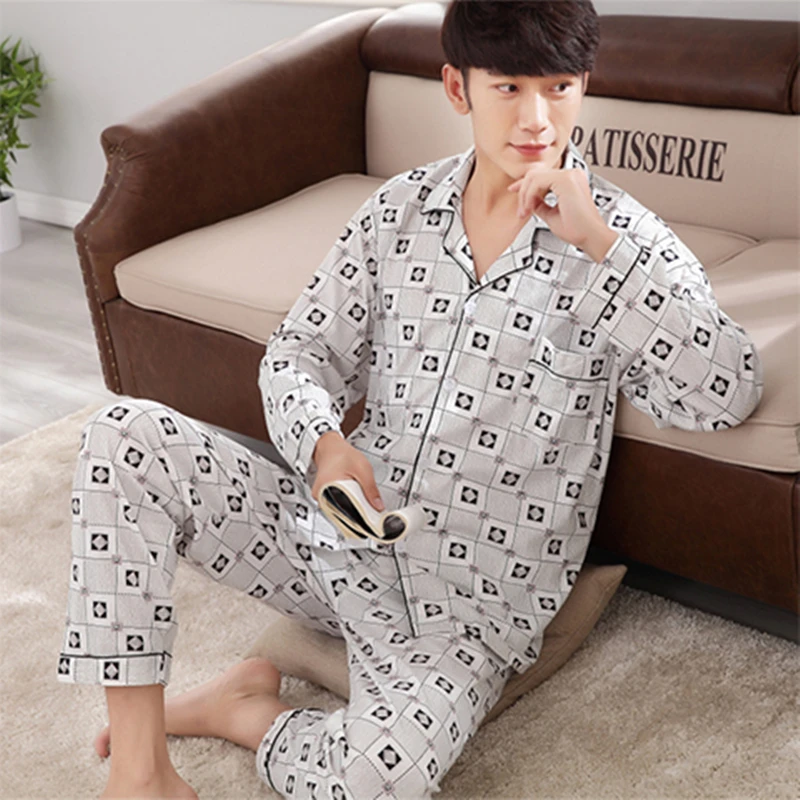 Spring and Autumn Long-sleeved Pajamas Men's Autumn Suits Summer Men's Thin Cardigan Large Size Home Wear Lounge Sets