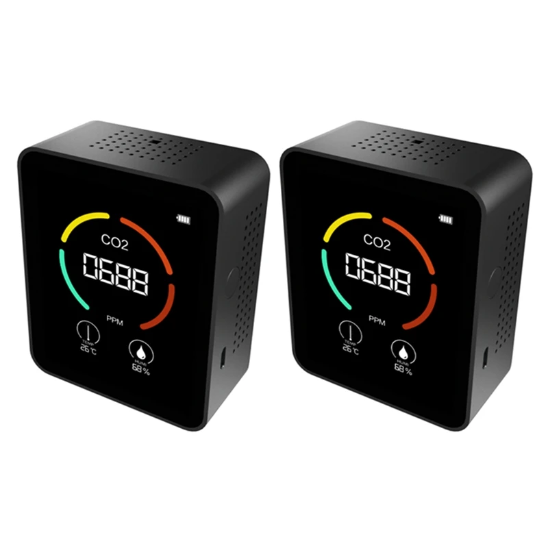 

2Pcs CO2 Detector Multifunctional Thermohygrometer Intelligent Gas Analyzer Digital Air Pollution Monitor