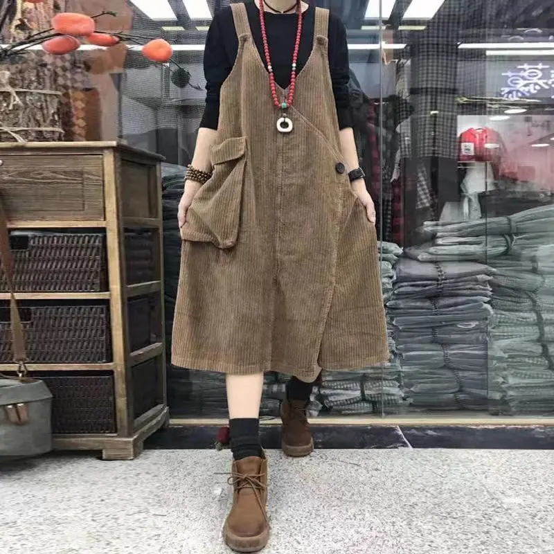 Женская юбка с вельветовым ремнем свободная косая среднего и длинного цвета