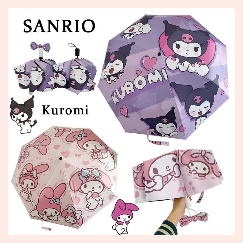 

Kuromi Sanrio Umbrella Kawaii My Melody Girls Cute Cartoon Anime UV Protection Tri Fold Automatic Folding Travel Umbrella