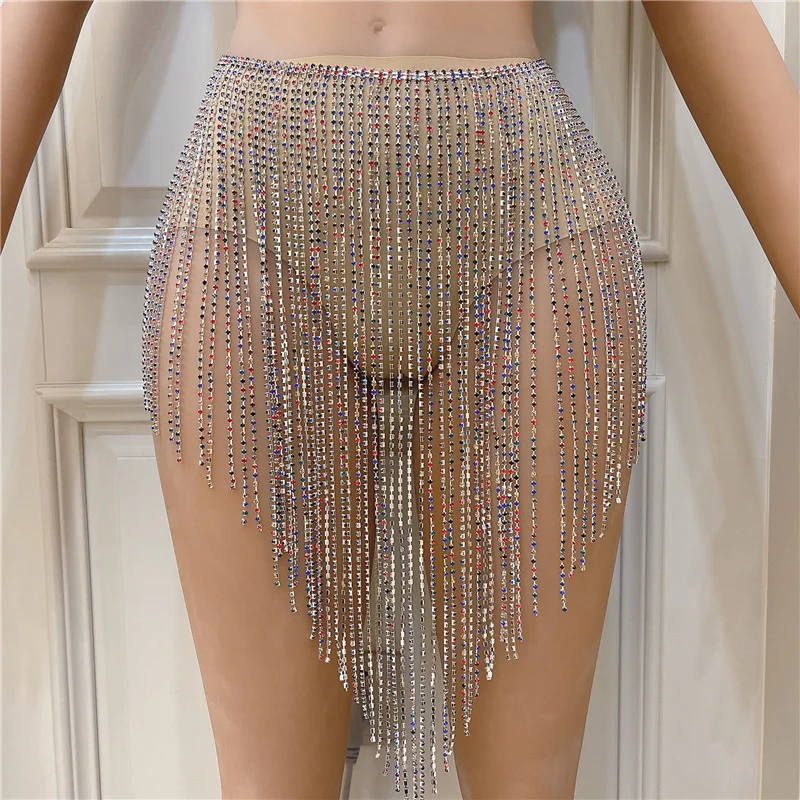 

Exaggerated Rhinestone long tassel belly dance waist chain nightclub sexy clothing body chain fashion body chain