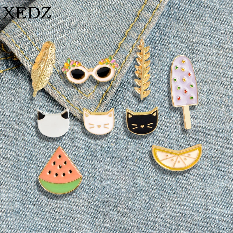 

Cartoon Mini Fruit Enamel Pin Watermelon Soda Ice Cream Potted Leaf Brooch Men and Women Jewelry Gifts for Friends and Childs
