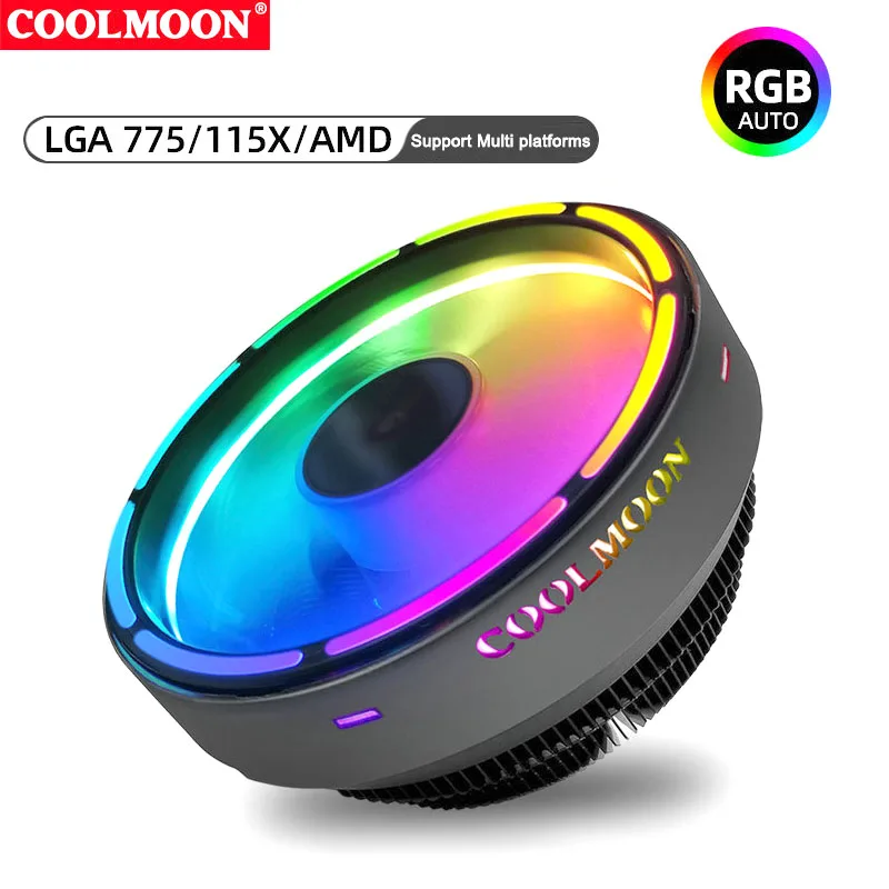 

Кулер для ЦП CoolMoon RGB для Intel AMD, низкопрофильный бесшумный вентилятор охлаждения ЦП для настольного компьютера, 120 мм
