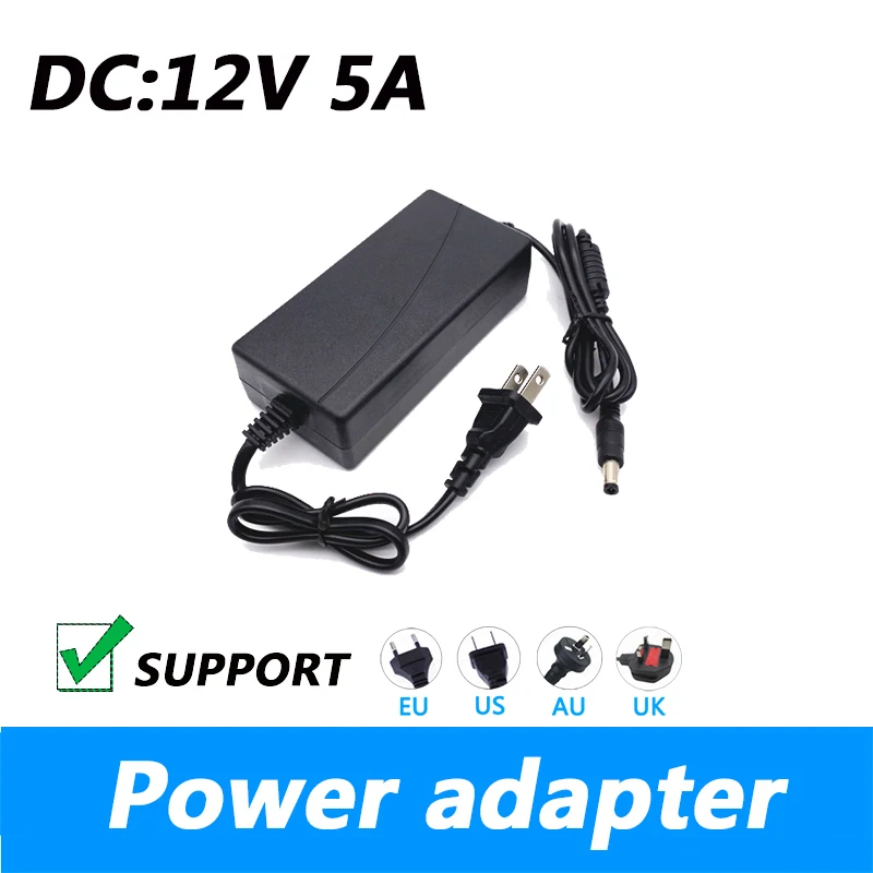 

DC 12V 5A Power Adapter AC100-240V 5.5*2.1MM DC Output Switching Power Supply UK Plug AU Plug