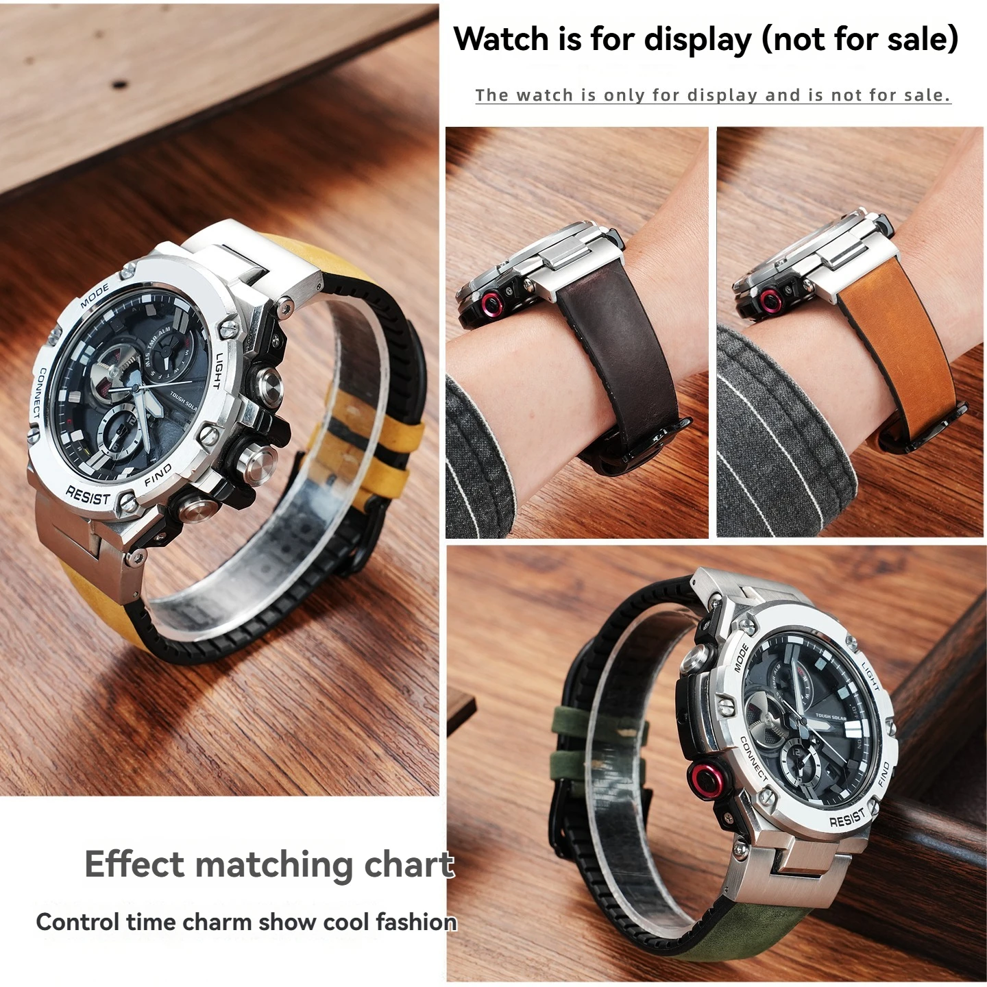 Фото Ремешок для часов из натуральной кожи с силиконовой основой для Casio Steel Heart GST-W300G S81B100, модифицированный матовый кожаный ремешок для часов в стиле ретро №4