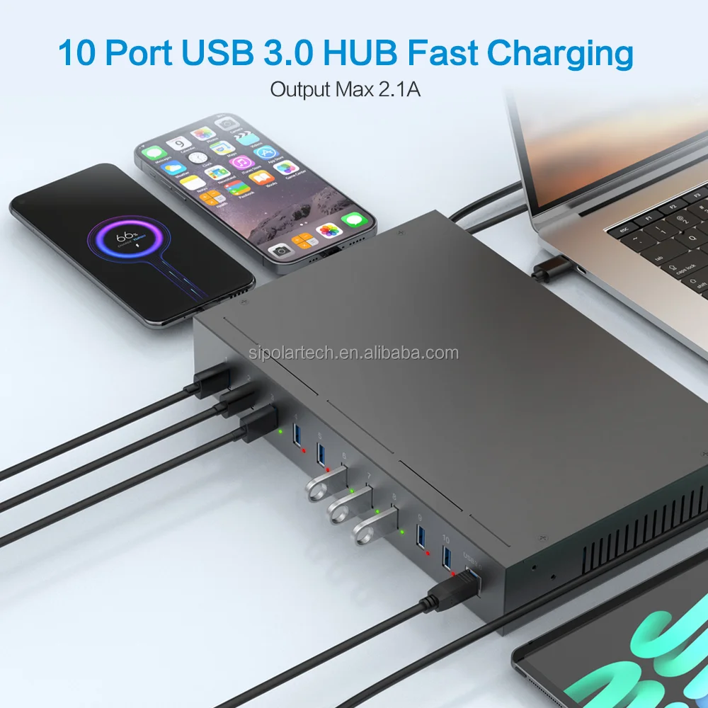 Фото Sipolar SH3-10 Дистанционный монитор и управление Высокоскоростной USB 3.0 1 м 10 портов Smart Control USB-концентратор №3