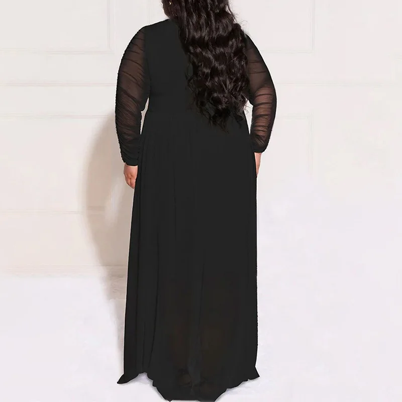 Plus Size Solid Color Pullover Tops Sexy V-Neck Lace Patchwork Long Sleeve Fashion Pantskirt Suit Spring Autumn Women's Clothing