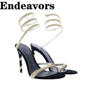Drill Hollow High Heel Sandals Back Open Toe Summer Round Toe Newest European Style Thin High Heel Fashion Sandals Shoes