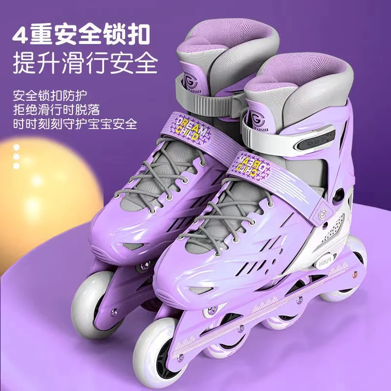 Blue Pink Purple Adjustable Inline Skates for Kids Youth with Full Light Up Wheels Illuminating Roller Skating Sneakers Beginner