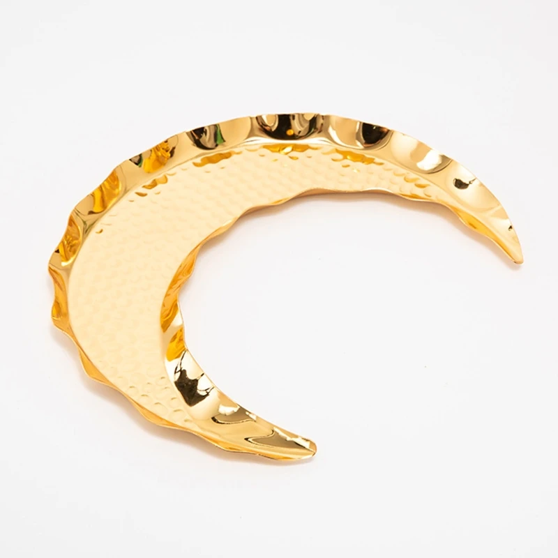 

Moon Shape Metal Serving Tray Fruit Basket Jewelry Display Holder Cake Container