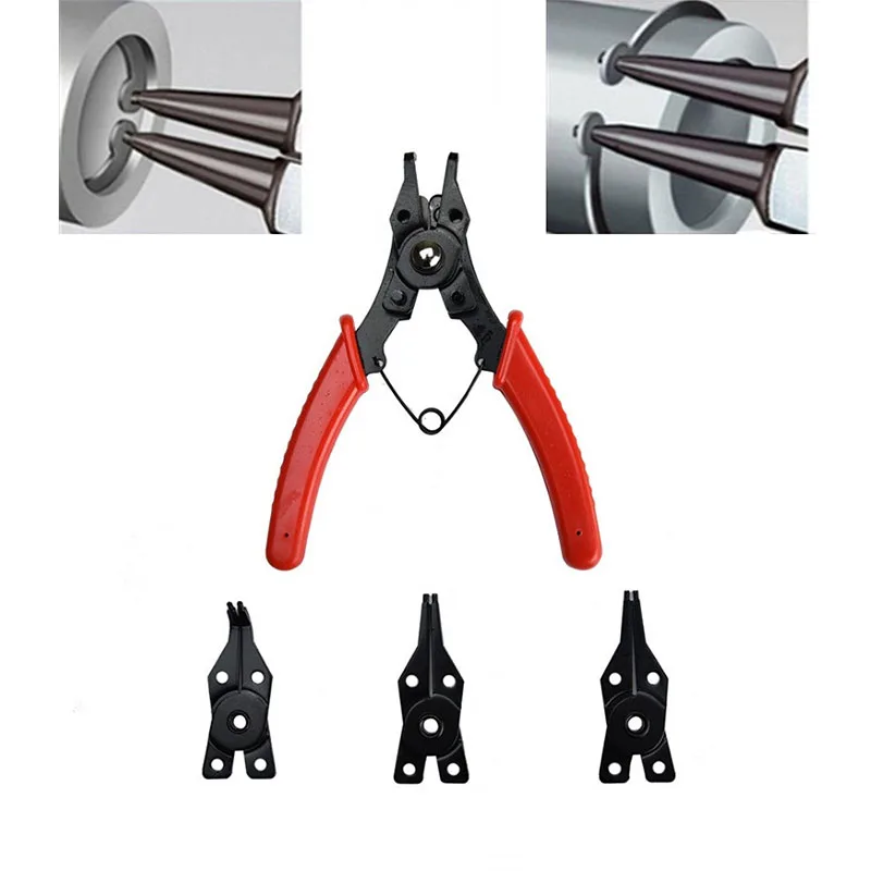 

4 In 1 Circlip Pliers Set Snap Ring Pliers Multi Crimp Removable Plier Head Retaining Circlip Pliers Hand Tools