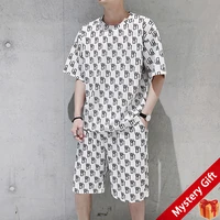 mens letter print tie dye t shirt and shorts set korean fashion loose short sleeved tee tops casual two piece sports suit