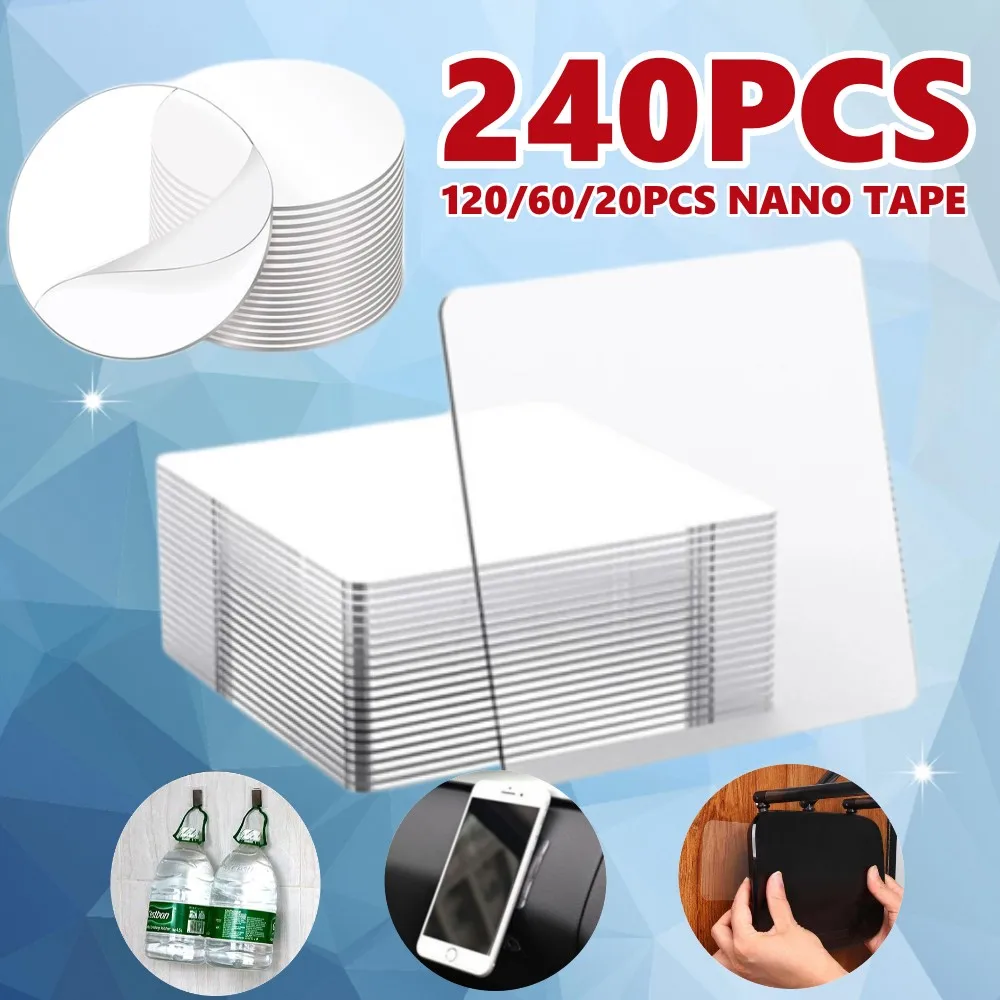 

240/120/60/20 Pcs Reusable Powerful Double Sided Tape Adhesive Transparent Pvc Tape Wall Stickers Waterproof Nano Double Tape