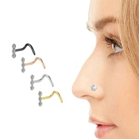 1pcs surgical steel crystal nose piercing rings and studs nose stud l shape zircon nose ring indian style body piercing jewelry