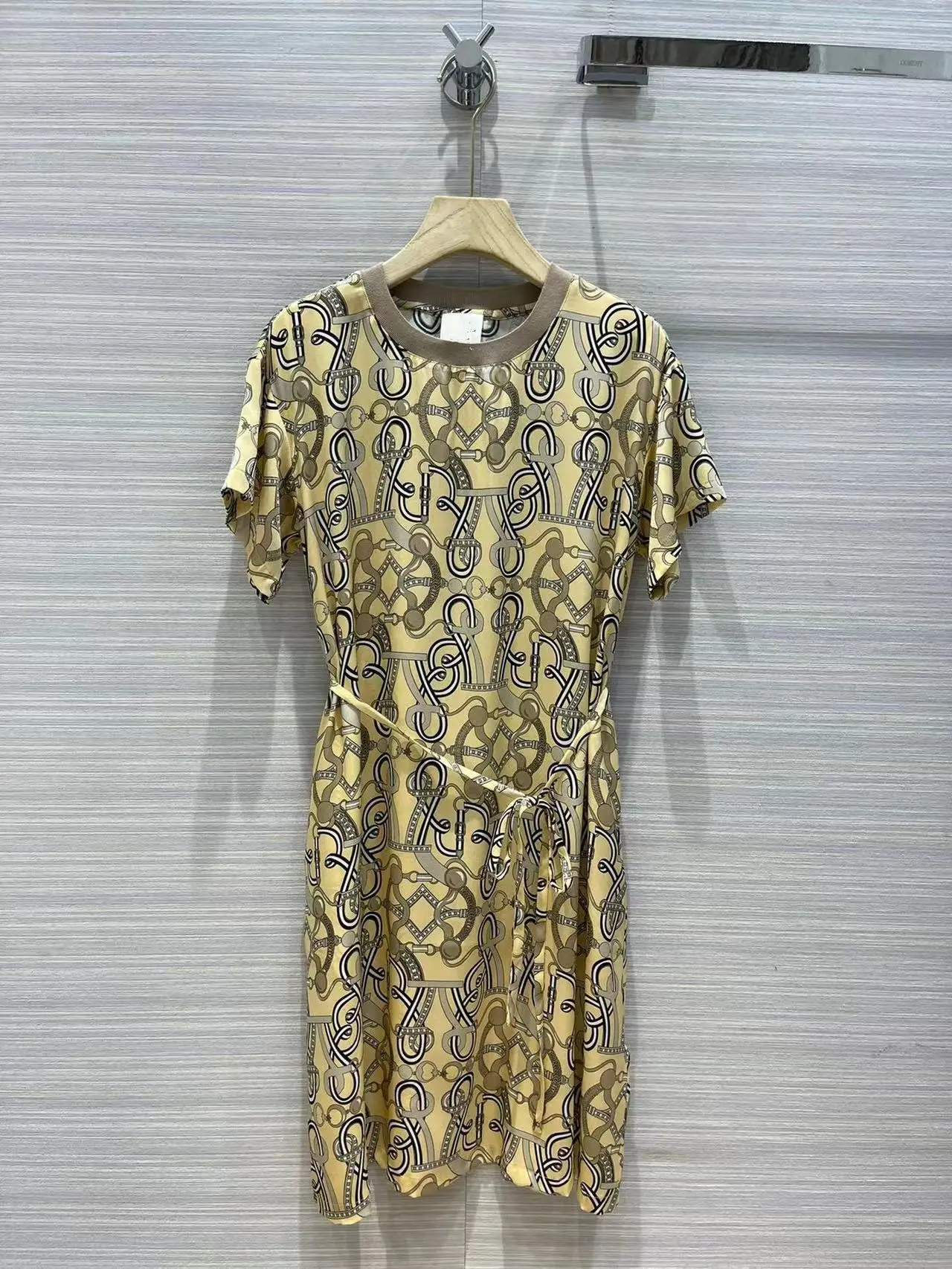 

HIGH QUALITY Newest 2022 Holiday Fashion Dress Runway Sexy Women's Flowers Printed Silk Loose Belt Knee-Length Dress