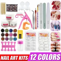 NEW Full Nail Manicure Set Pro Acrylic Kit Acrylic Liquid Nail Glue Glitter Powder Nail Tips Nail Art Tool Kit