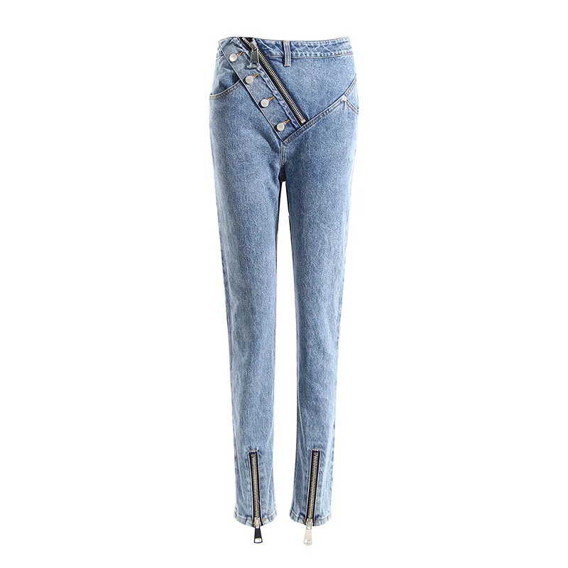 

SeeBeautiful High Waist Jeans Straight Slim Zipper Inclined Placket Small Foot Slit Denim Pants Summer 2022 New Fashion Q317