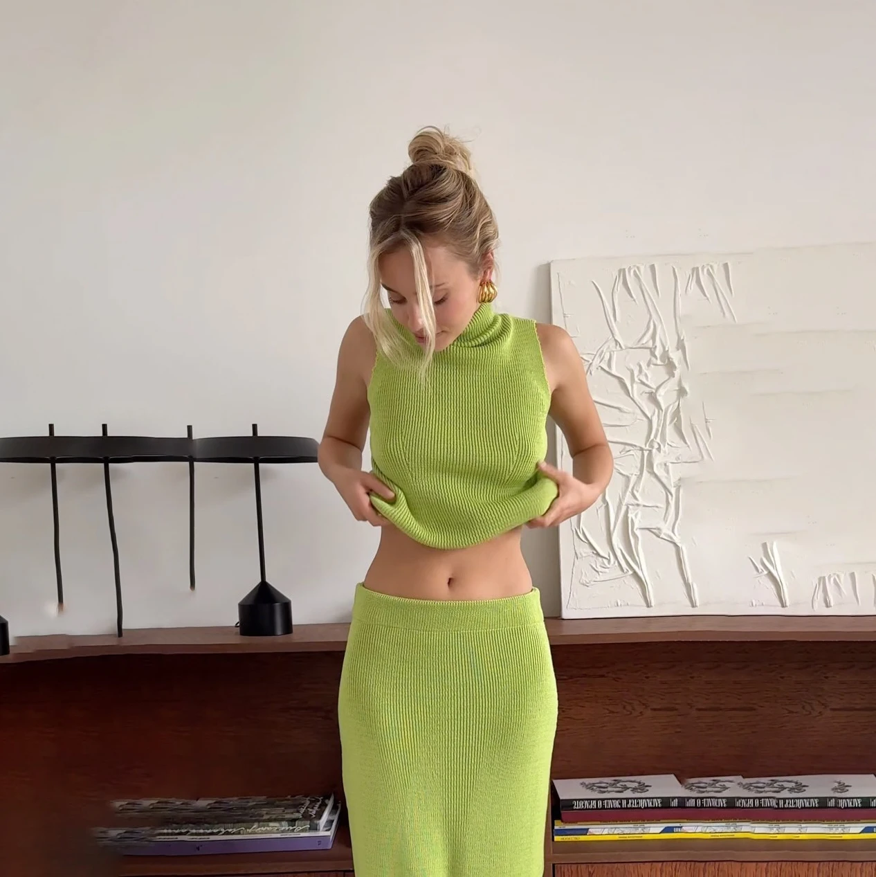 Вязаные юбки вязаные жилеты стройные водолазки без рукавов высокие