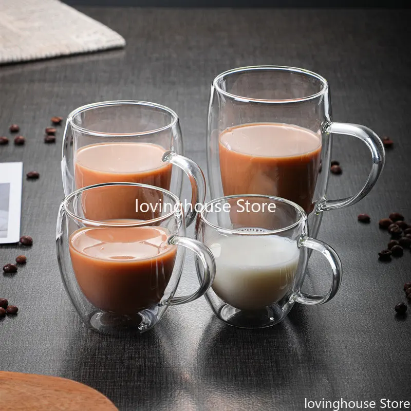 

Термостойкая стеклянная чашка с двойными стенками, термоизоляционные кофейные кружки, чай, молоко, напитки, портативная устойчивая к 150 450 мл