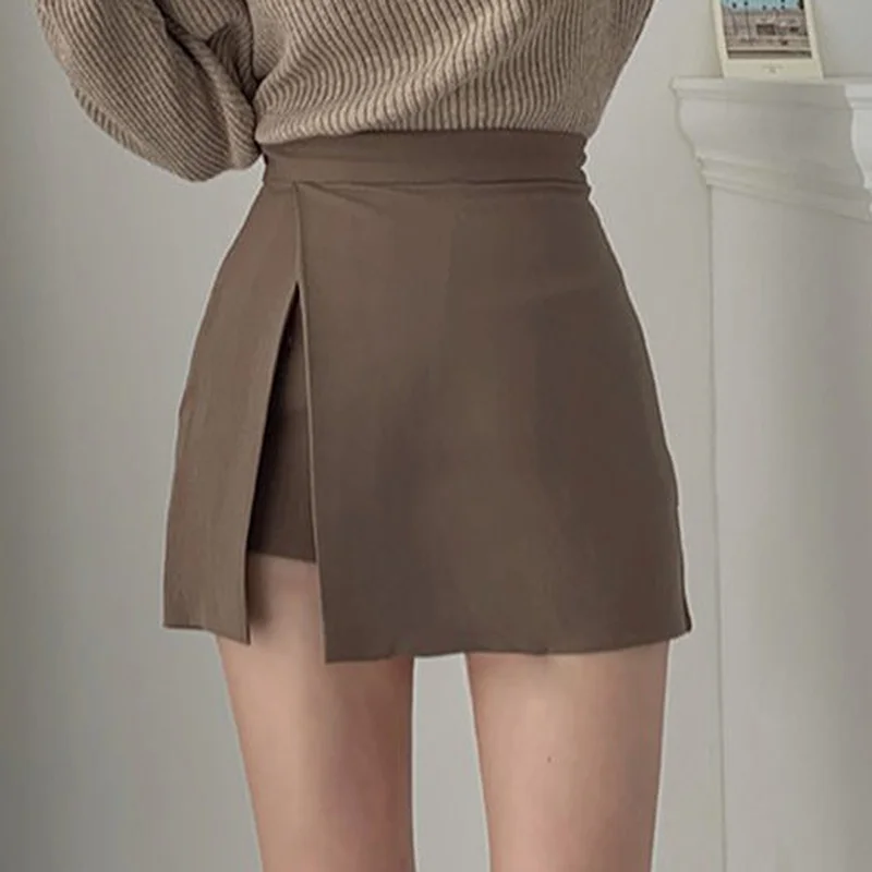 

Side-slit Stretchy Korean Style Trendy Chic OL High Waist Female Bottom Popular Spring Autumn Mini Skirts Women Irregular Solid