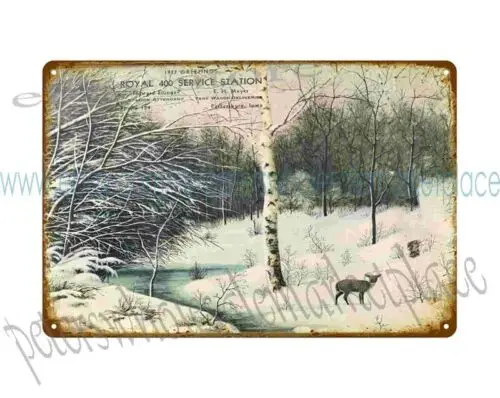 1937р. ПАРКЕРБURG IOWA ROYAL SERVICE STATION SNOW DEER жестяная вывеска коллекционная