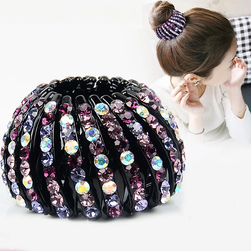 

New Women Bun Crystal Hair Claw Bird Nest Horsetail Buckle Ponytail Holder Hair Clip DIY Bun Maker Female Hair Accessories