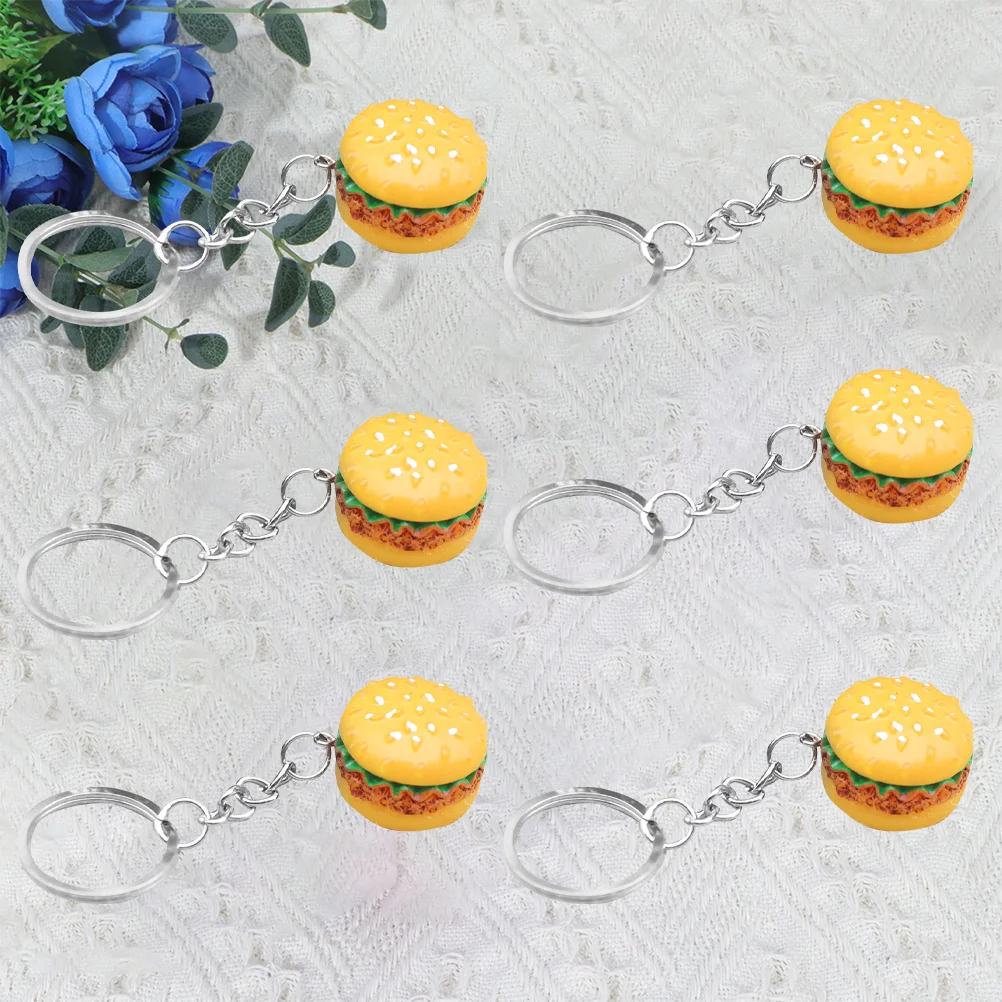 

6 PCS Metal Hamburger Keychain Car Ornament Simulated Food Keyring Creative Bag