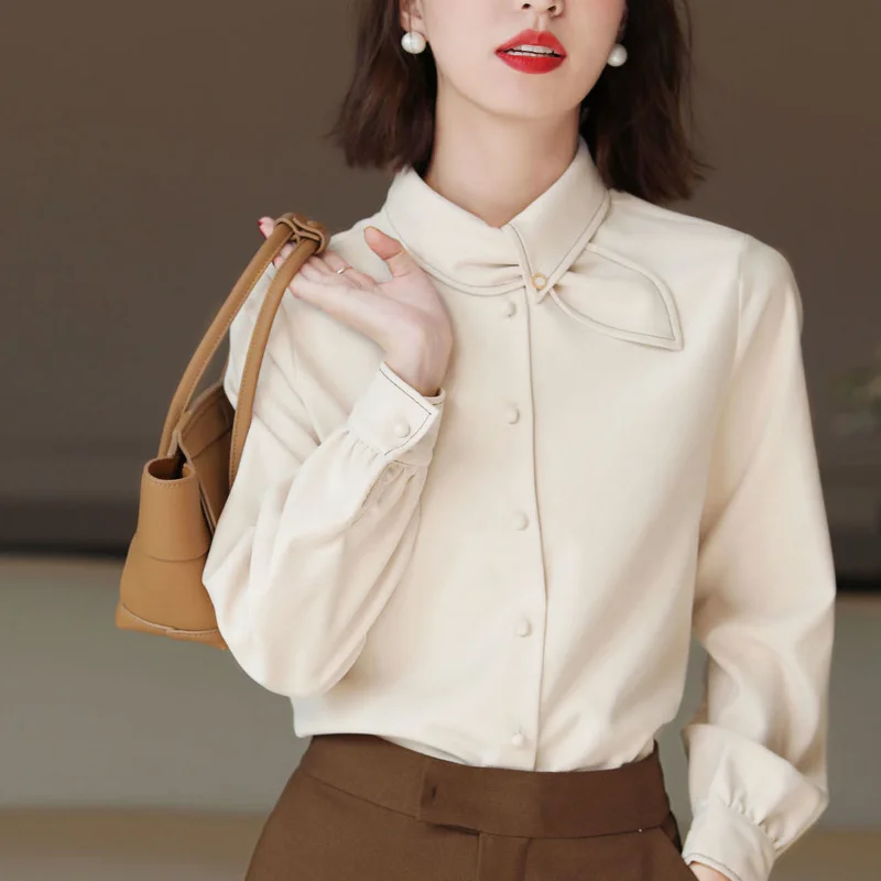 

Long-Sleeve Spring Autumn Women Blouse Korean Style Single-breasted Loose Shirt Women's
