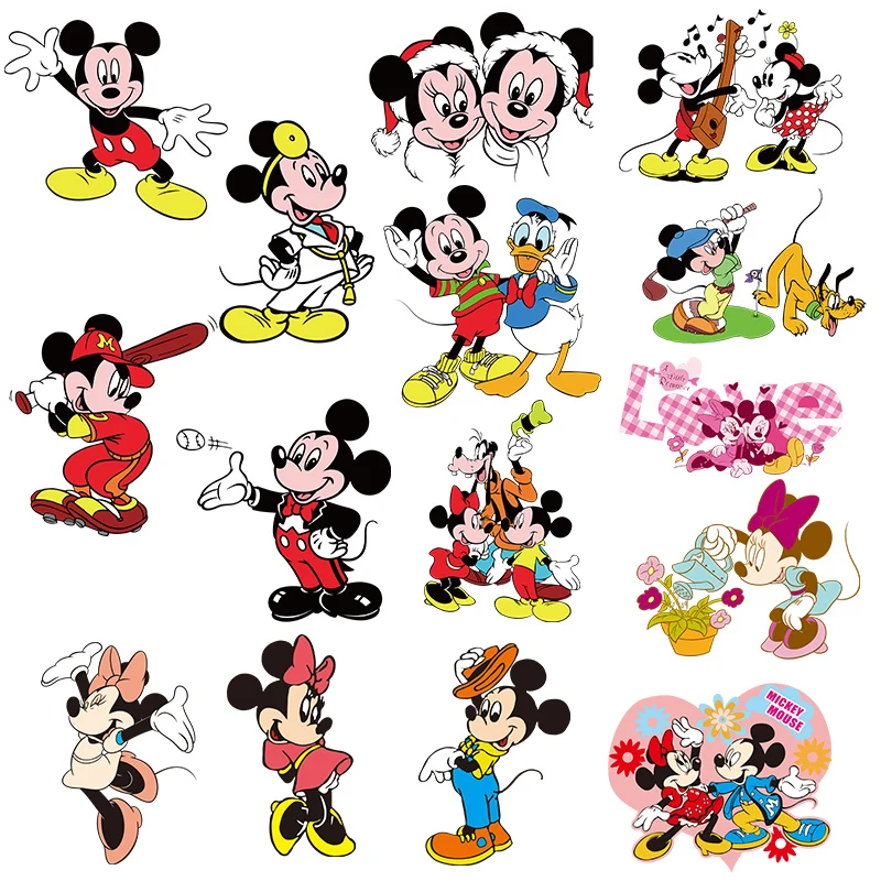 

Disney Mickey Mouse Stripes Stickers Iron On Patches Heat-sensitive Transfer Fusible Clothing Custom Patch Clothes Tops