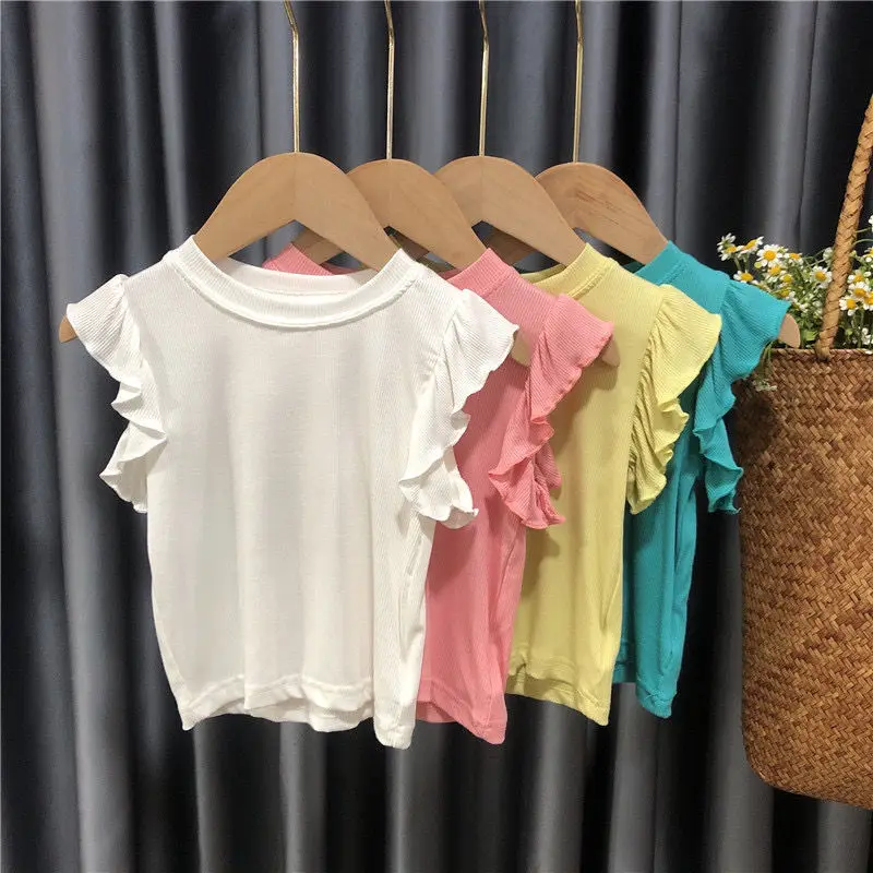 

Kids GIrls Summer Tank Tops 2022 New Arrival Children Sleeveless Camisole Girls Underwear Tops White Pink Blue Korean Style