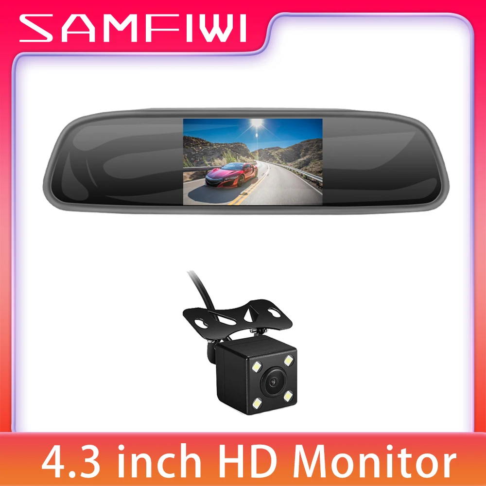 4.3 inch Car HD Rearview Mirror CCD Video Auto Parking Assistance LED Night Vision Reversing Rear View Camera Transparent glass