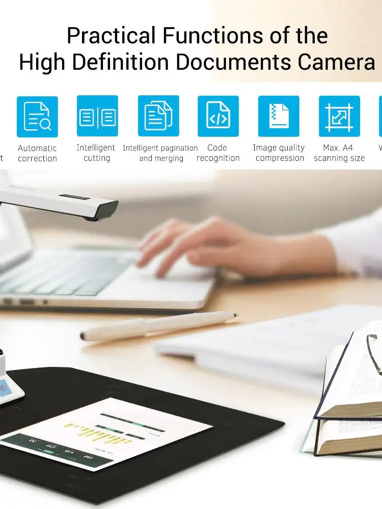 BK50 Portable 10 Mega-pixel High Definition Book Scanner Capture Size A4 Document Camera for File Recognition Scanner