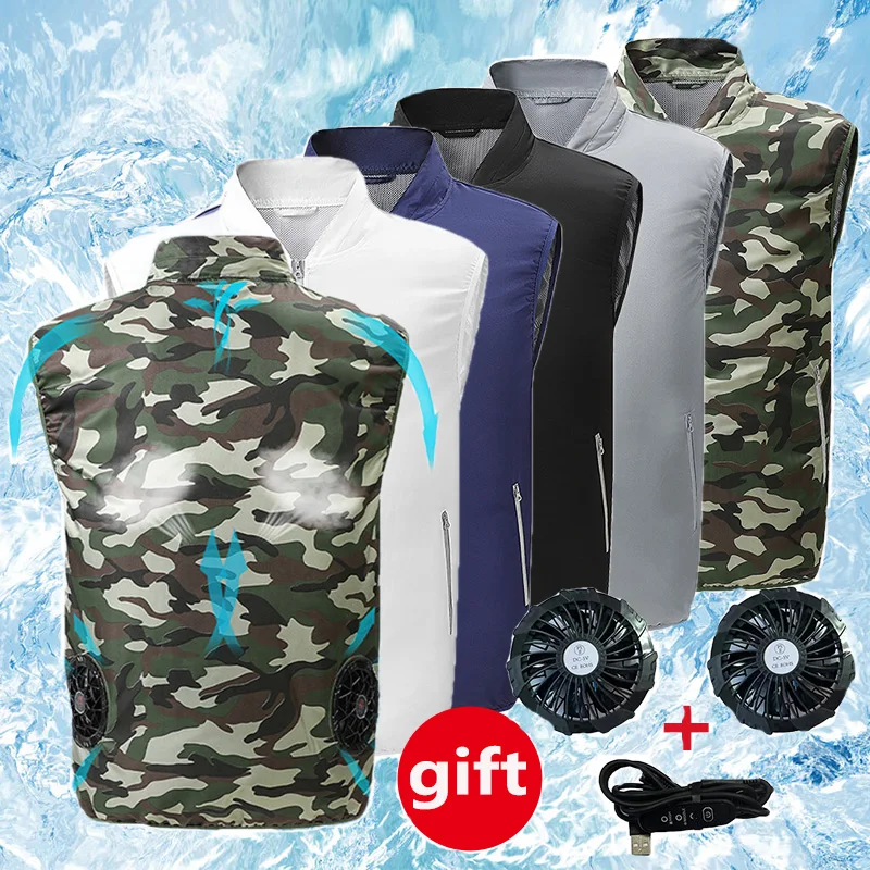 

Summer Air Conditioner Vest Men Work Clothes Cooling Heat Stroke Leisure Sleeveless Clothes Outdoor Hiking Fishing Fan Waistcoat
