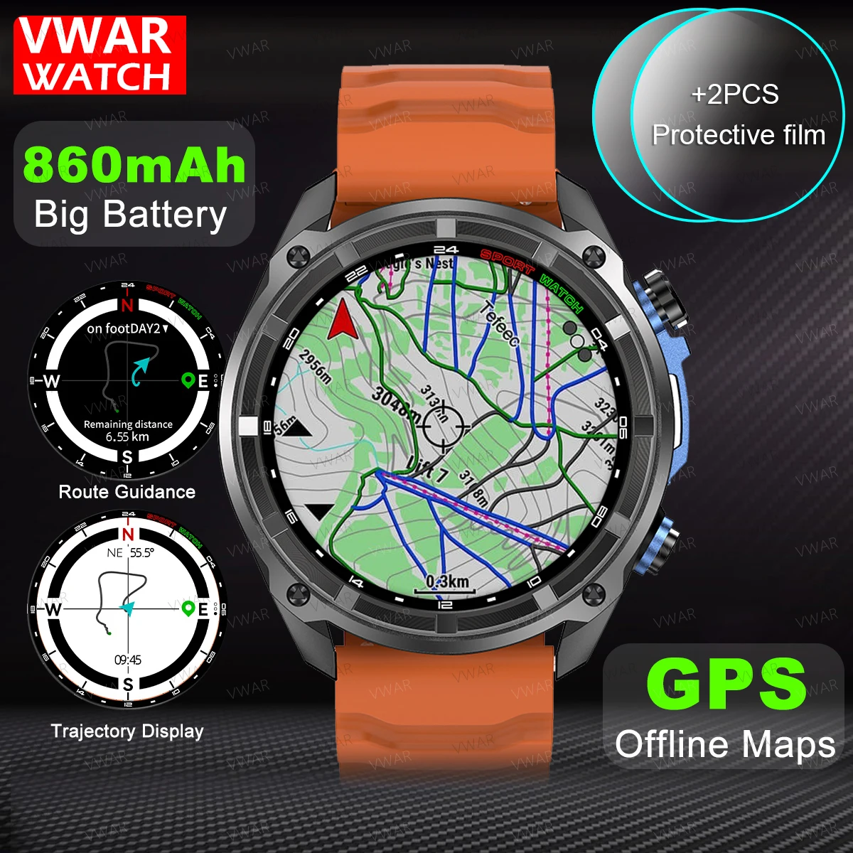 Фото 2025 НОВЫЕ GPS Смарт-часы с картами автономной памяти 4 ГБ Видеоплеер Военные спортивные умные часы для мужчин 30 м Водонепроницаемые AMOLED для плавания №1