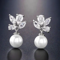 sweet romantic elegant pearl stud earrings for women simple personality leaf zircon earring fashion jewelry best gifts 2020