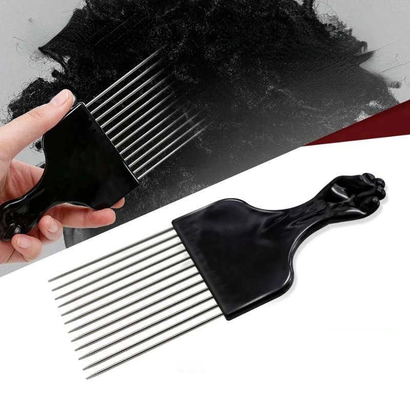 

Black Fist Afro Pick Metal Wide Teeth Hair Comb for Volumizing Hair Styling Anti-static Comb Brush Detangling Comb