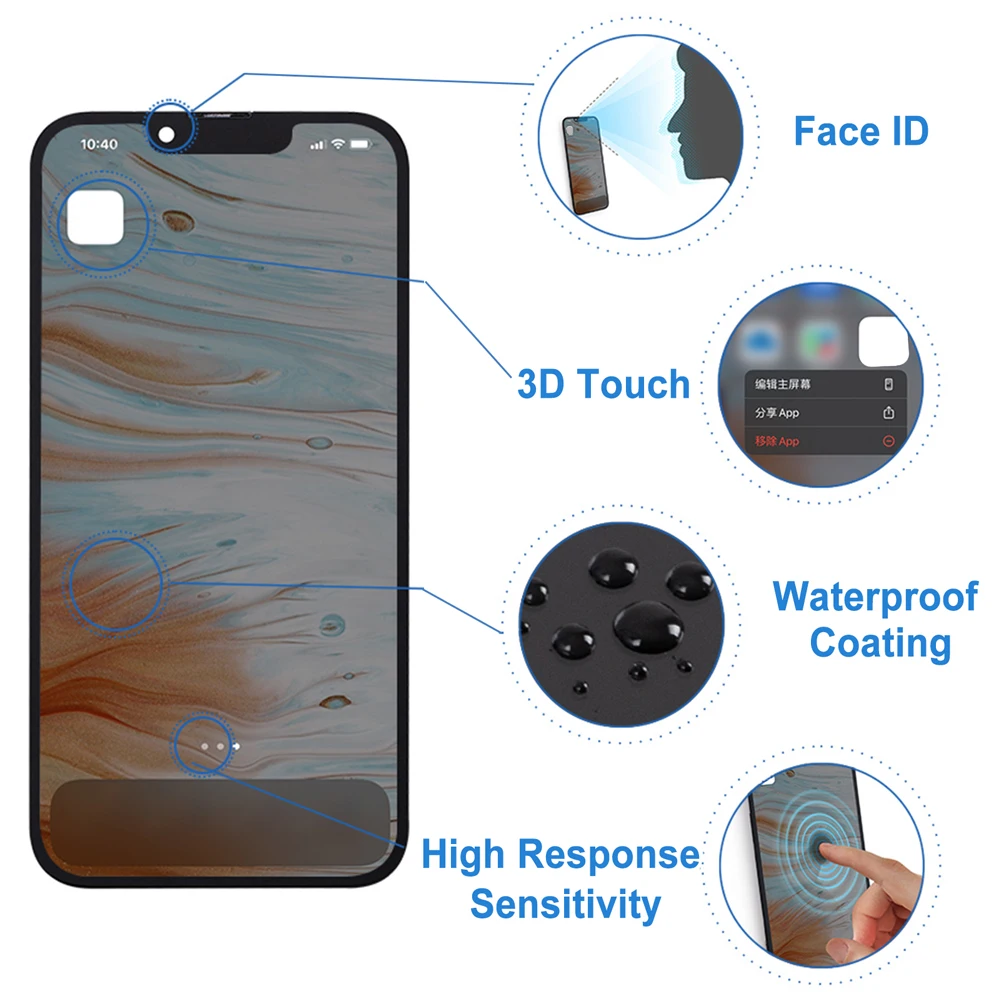 Фото RFLCD OLED-дисплей для iPhone 13 Pro, 100% протестированная сенсорная панель в сборе, запасные части A2638 A2483 A2636 A2639 №5
