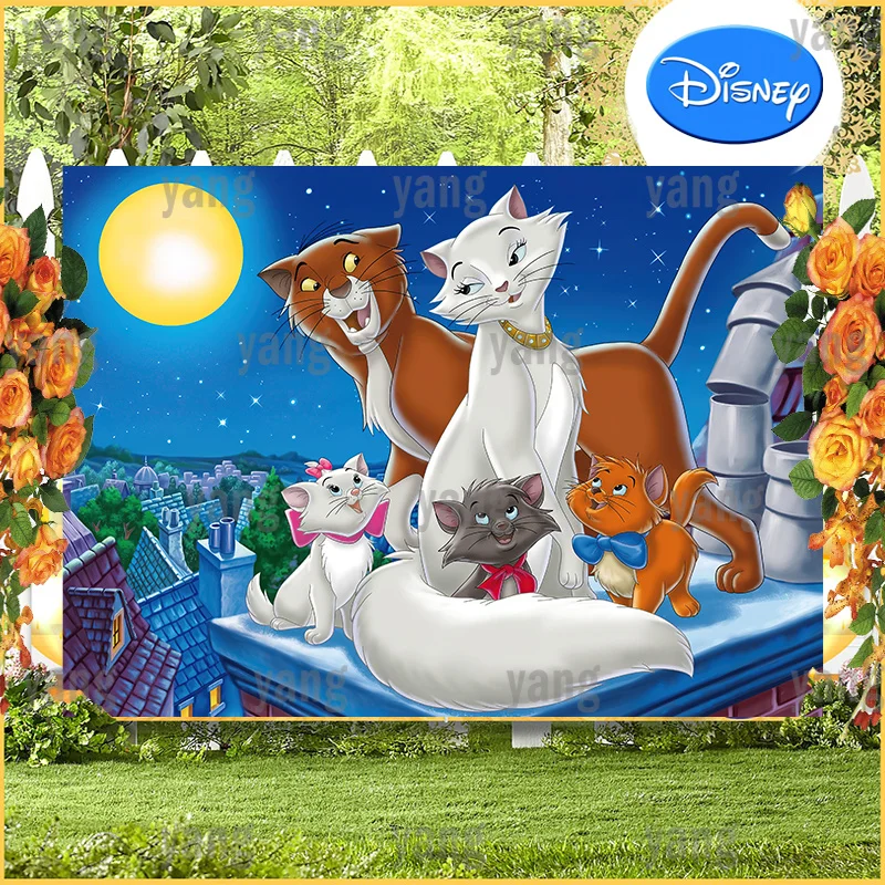 Wedding Moon Background Wall Family Party Decor Disney Marie Cat Baby Shower Tapestry Supplies The AristoCats Backdrop Birthday