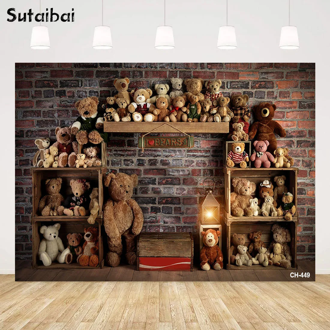 

Photography Background Vintage Brick Wall Toy Bears Shop Kids 1st Birthday Party Portrait Decor Backdrops Photo Studio