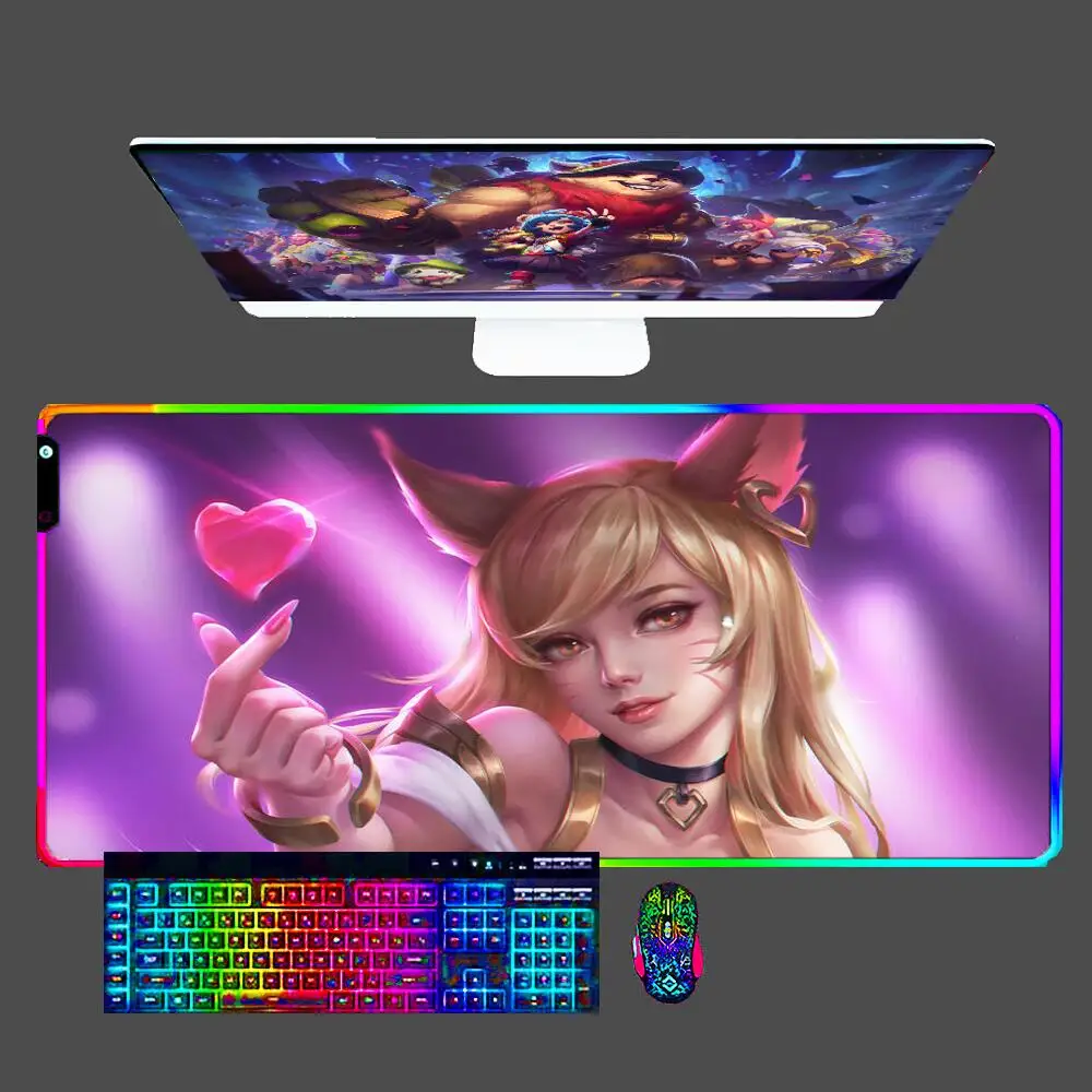 

Ahri League Of Legends Computer Mouse Pad LED Gamer Gaming RGB Mousepad Desk Accessories Keyboard Anti-skid Mouse Carpet 900x400