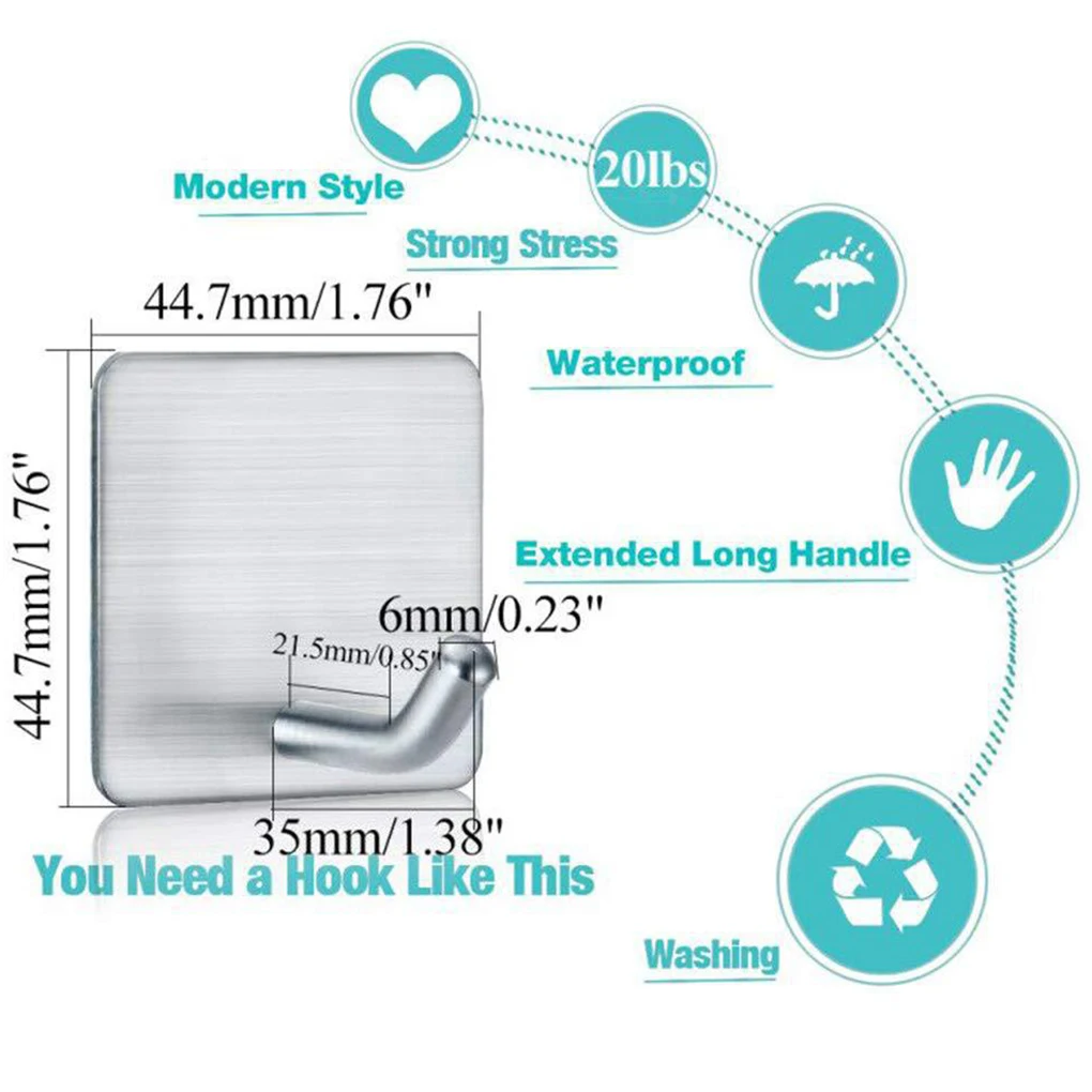 

4pcs 304 Stainless Steel Hook Heavy Duty Wall Sticker Coat Hangers Bathroom Kitchen Organizer Self-adhesive Hook