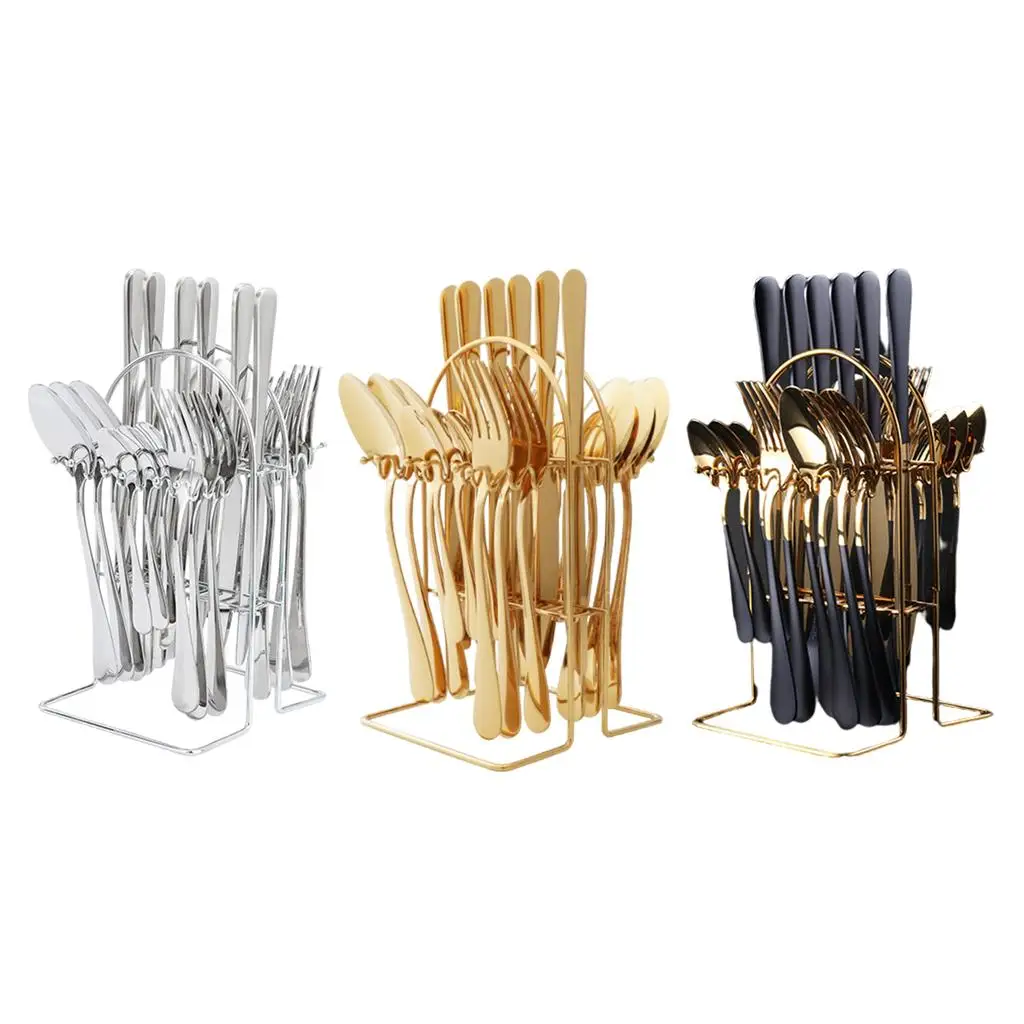 

Набор посуды из нержавеющей стали 24 шт., Роскошные Многоразовые прочные столовые приборы для семейных торжеств, кухни, путешествий