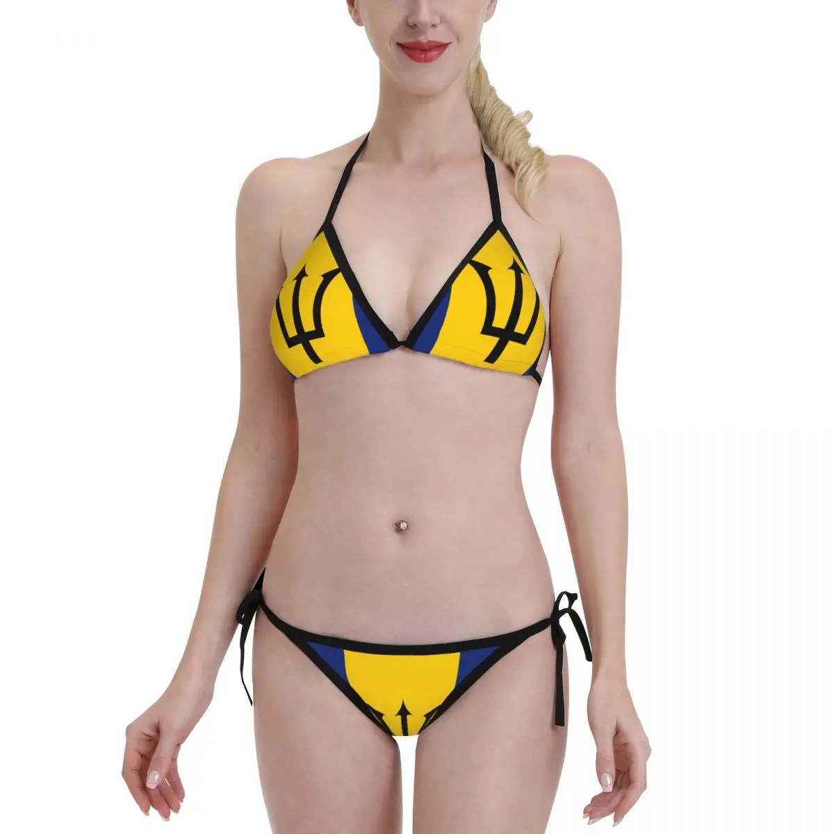 

2022 Women Triangle Swimsuit 2-piece Lace-up Bikini Set Ladies Sexy Halter Swimwear Pushup Flag Of Barbados Biquini