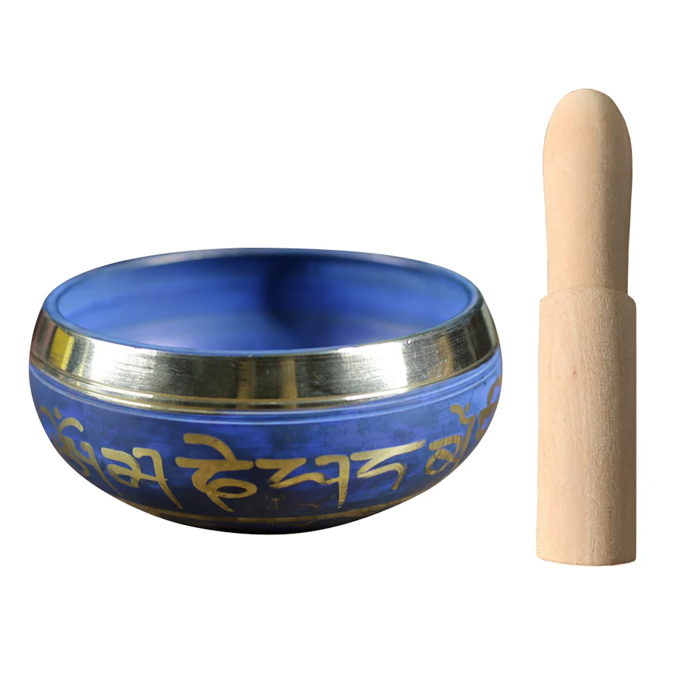 

1 Set of Tibetan Singing Bowl Set Meditation Sound Bowl With Wooden Mallet for Calming and Mindfulness ( Blue )