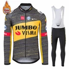 Новое зимнее Велосипедное Джерси с длинным рукавом Jumbo Visma, велосипедный комбинезон, брюки, Униформа, одежда для верховой езды, теплый флисовый комплект одежды для велоспорта