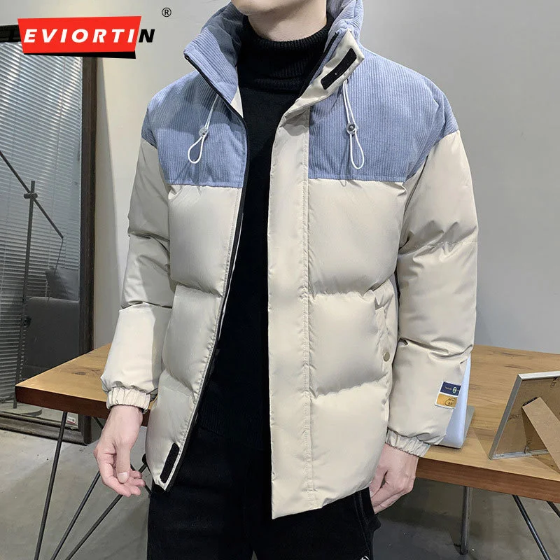 

2022 Hip Hop Men's Winter Parka Warm Jacket Corduroy Patchwork Stand Collar Thick Thermal Windbreaker Padded Coat Plus Size 8XL