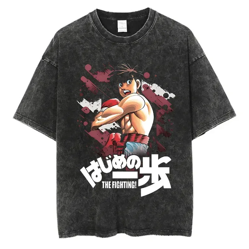 Винтажная хлопковая стираная футболка аниме Hajime No Ippo Kamogawa Boxing Gym Свободные футболки для мужчин и женщин Y2K Хип-хоп Летняя футболка (art.: 3920cd734b707) - 3920cd734b707