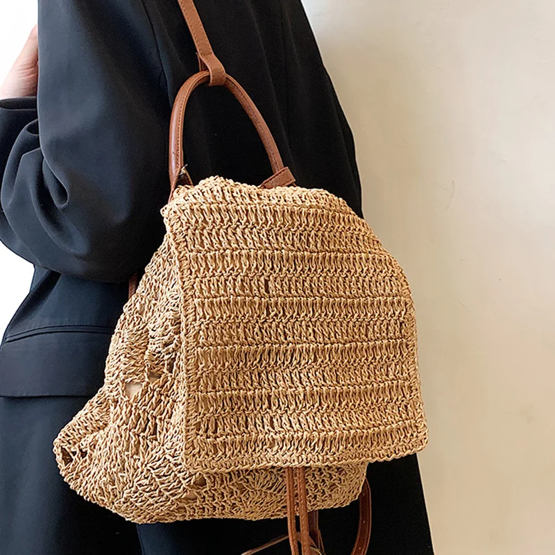 

Женский рюкзак, дизайнерские соломенные пляжные ажурные рюкзаки для женщин, роскошный женский рюкзак, вместительные рюкзаки, Mochila